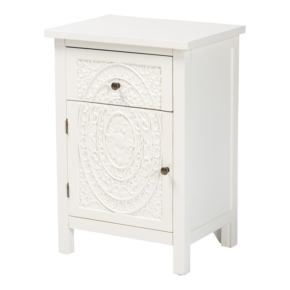Baxton Studio Lambert Classic and Traditional White Finished Wood 1-Drawer Nightstand